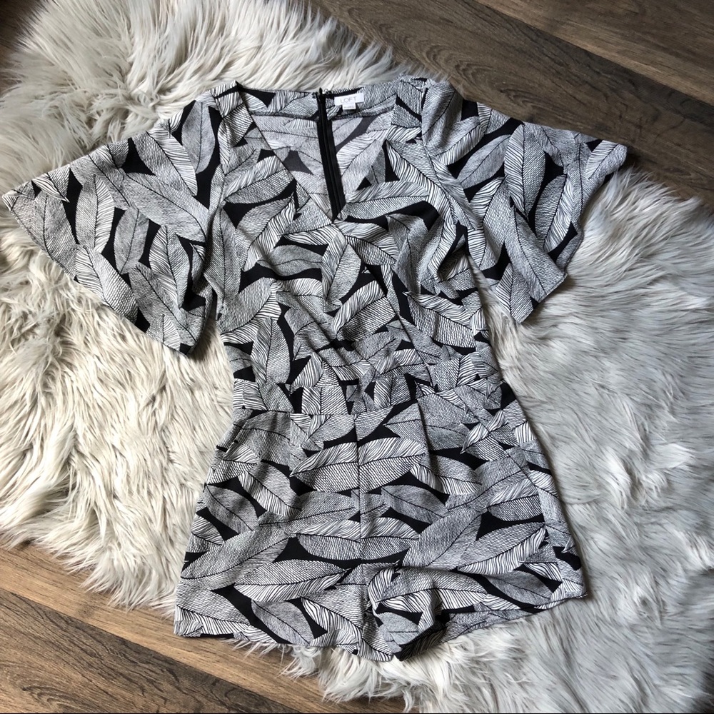 Loft Leaf Patterned Wrap Top Romper - image 1